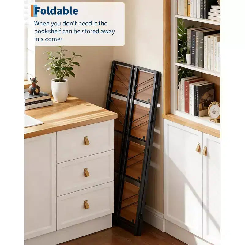 5-Tier Folding Bookshelf with Vintage Industrial Style