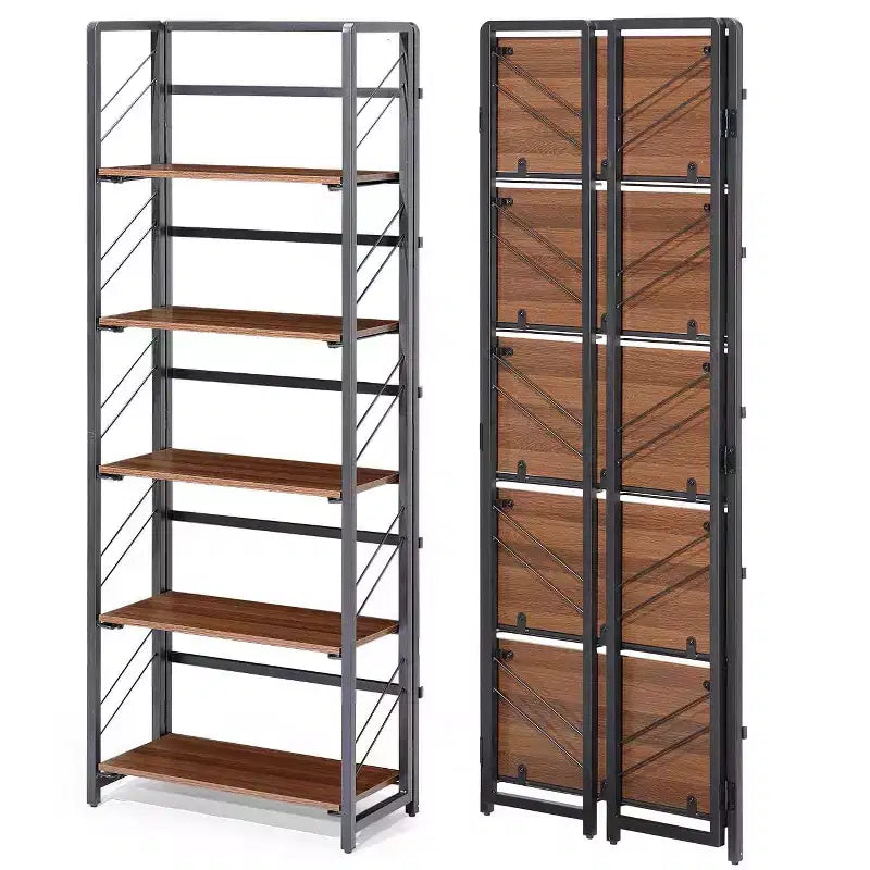 5-Tier Folding Bookshelf with Vintage Industrial Style