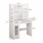 Vanity Desk with Mirror, LED Lights and Power Outlet – Makeup Table with 2 Drawers and 6 Storage Shelves for Bedroom