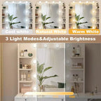 Vanity Desk with Mirror, LED Lights and Power Outlet – Makeup Table with 2 Drawers and 6 Storage Shelves for Bedroom