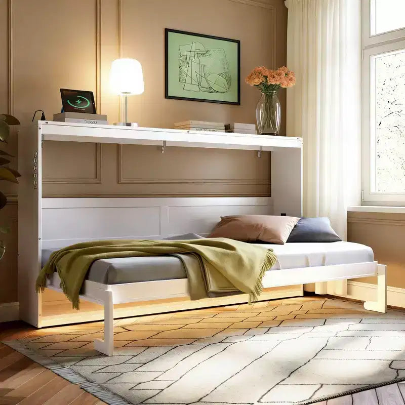 Side-Folding Murphy Bed with Under-Bed Lighting and Built-In Outlet