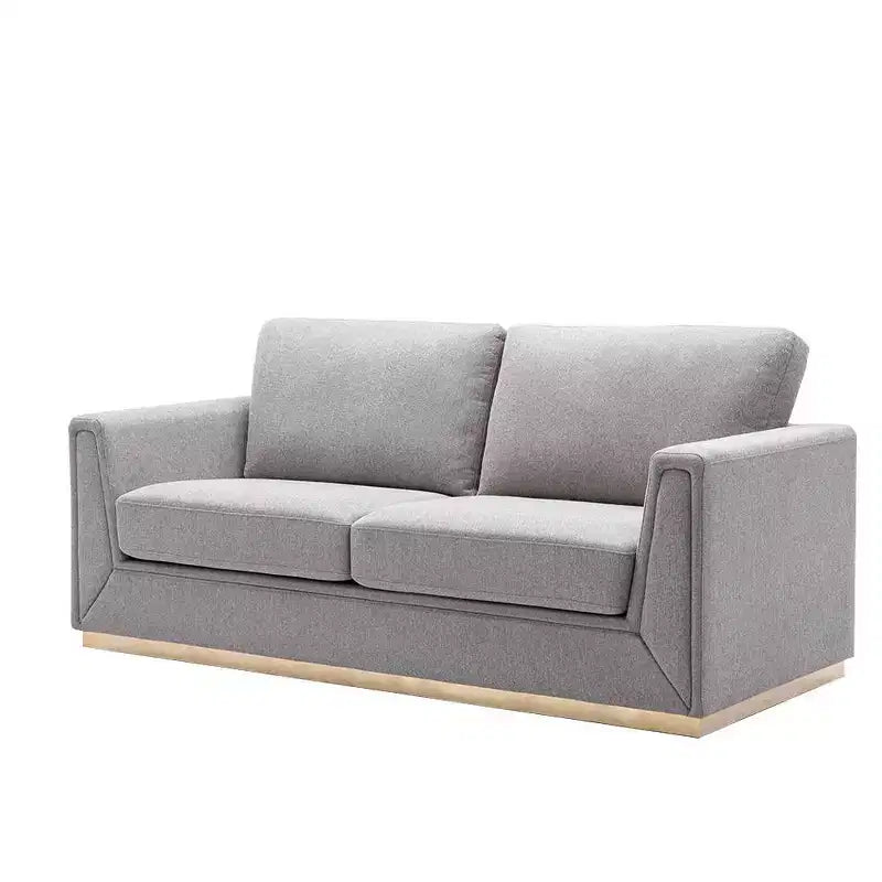 77-Inch Gray Linen 2-Seat Sofa with Metal Base