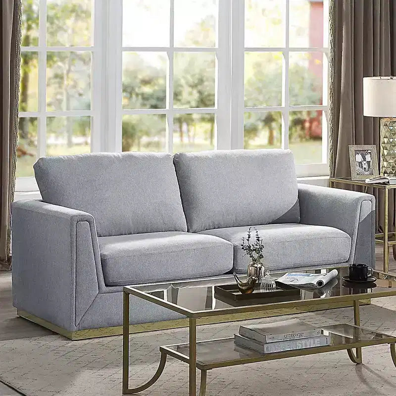 77-Inch Gray Linen 2-Seat Sofa with Metal Base