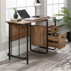 Single Pedestal Home Office Desk with Drawers and Open Shelf