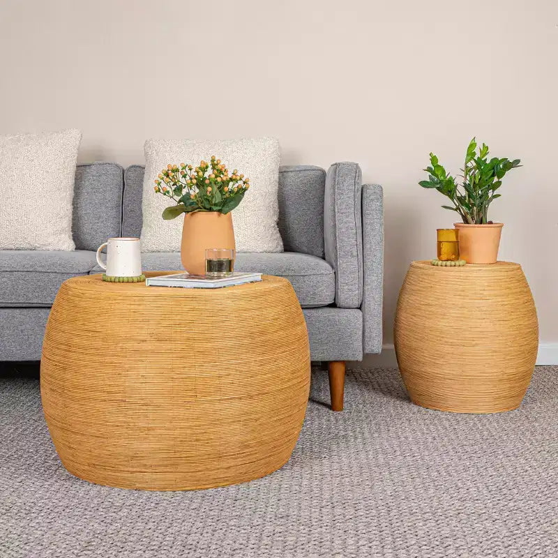 Round Barrel Accent Table Natural