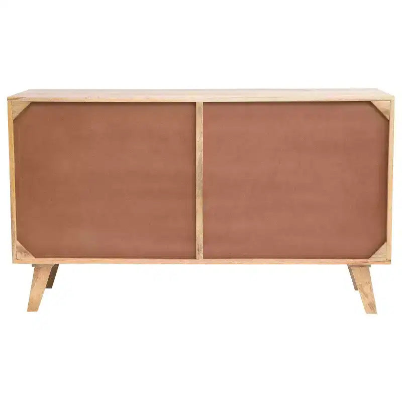 Mango Wood Console with Woven Rope Doors and Divided Storage