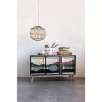 Mango Wood Console with Woven Rope Doors and Divided Storage