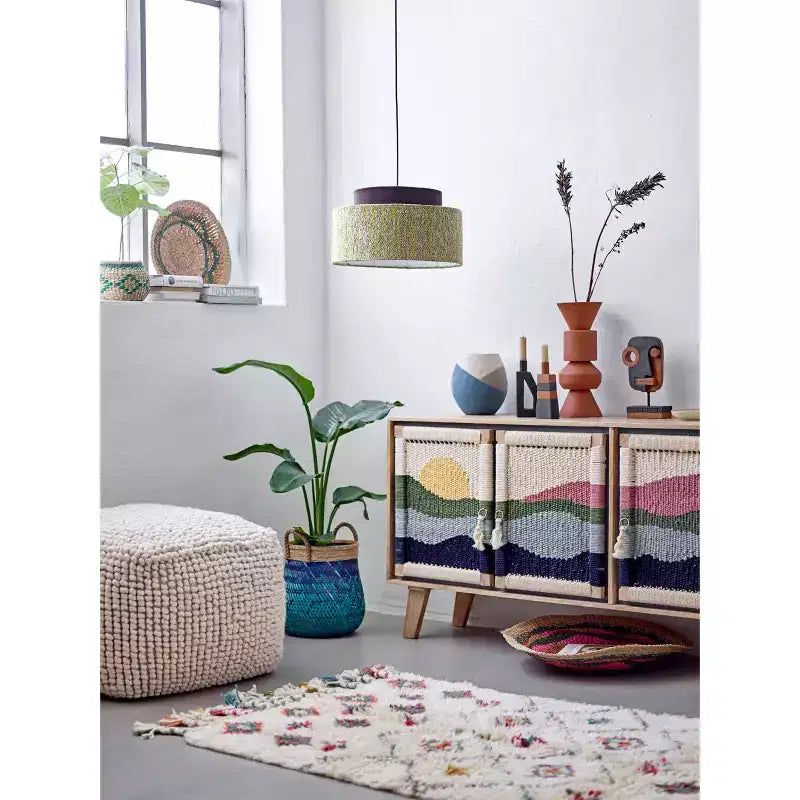 Mango Wood Console with Woven Rope Doors and Divided Storage