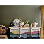 Mango Wood Console with Woven Rope Doors and Divided Storage