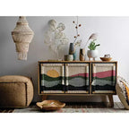 Mango Wood Console with Woven Rope Doors and Divided Storage