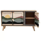 Mango Wood Console with Woven Rope Doors and Divided Storage