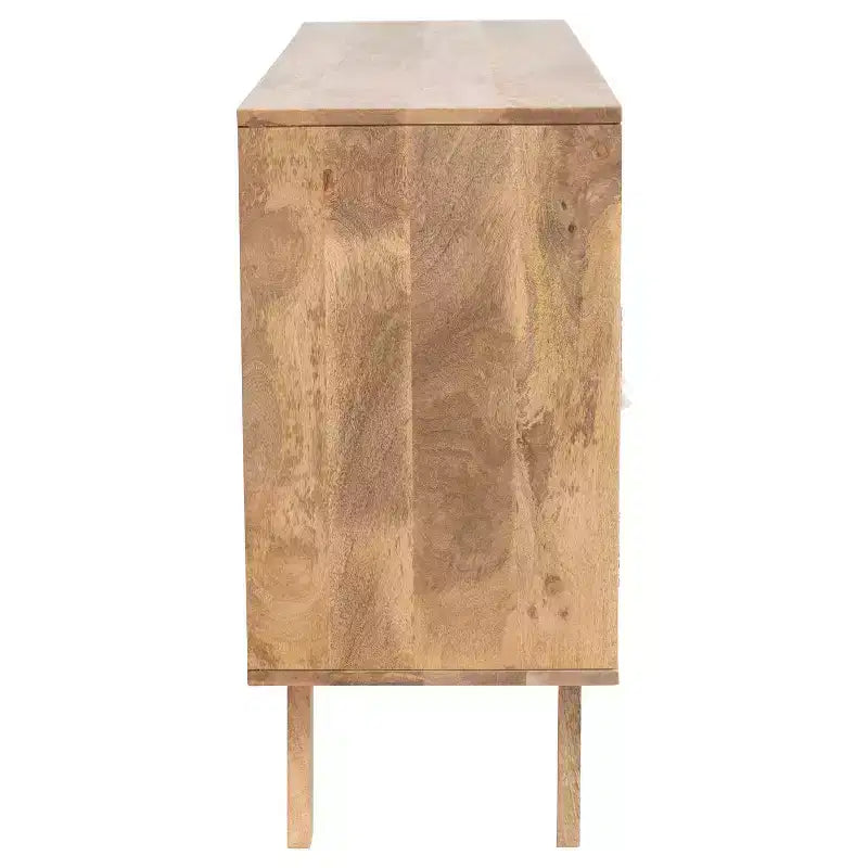 Mango Wood Console with Woven Rope Doors and Divided Storage