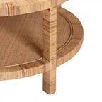 Round Rattan Wood Coffee Table with Open Shelf Storage