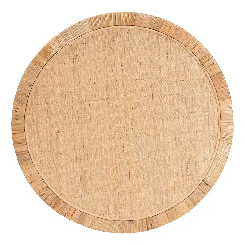 Round Rattan Wood Coffee Table with Open Shelf Storage
