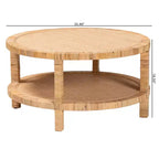 Round Rattan Wood Coffee Table with Open Shelf Storage