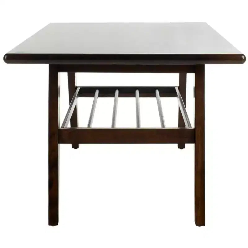 2-Tier Coffee Table with Walnut Finish and Black Metal Frame