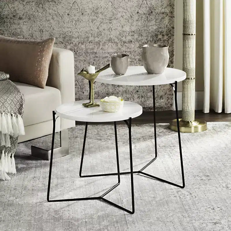 Round MDF End Table with Iron Base, Industrial Style