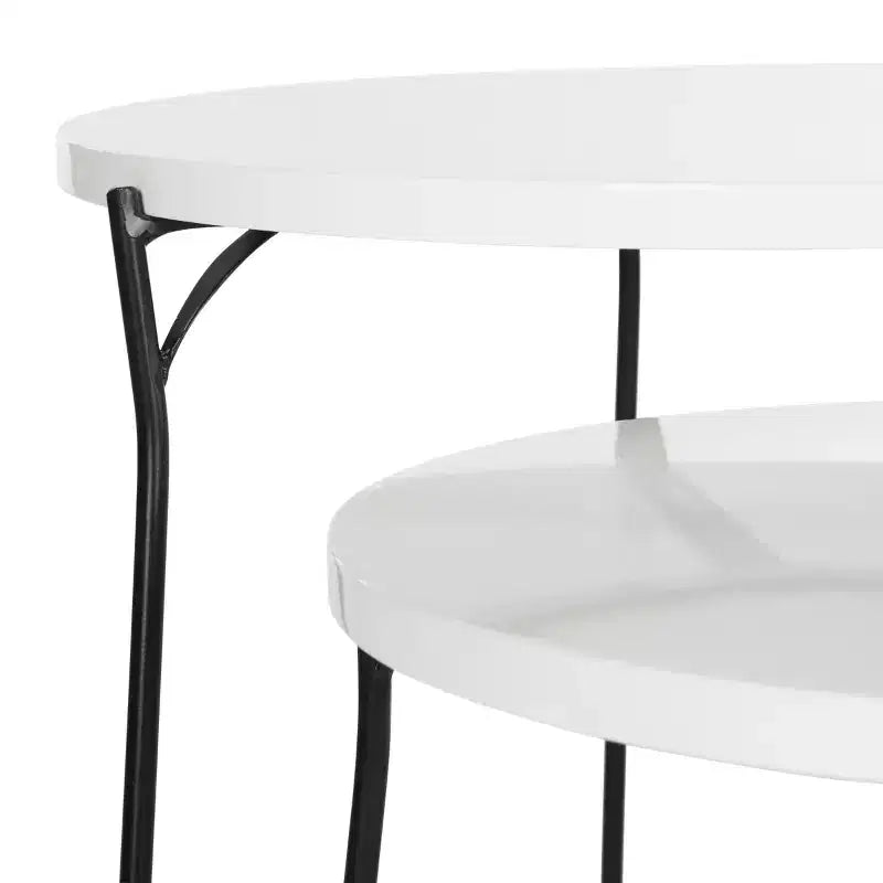 Round MDF End Table with Iron Base, Industrial Style