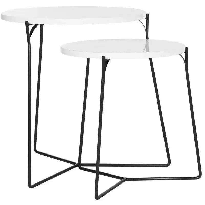 Round MDF End Table with Iron Base, Industrial Style