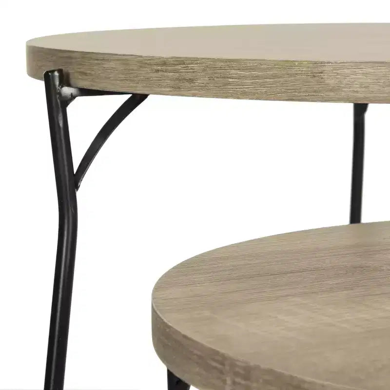 Round MDF End Table with Iron Base, Industrial Style