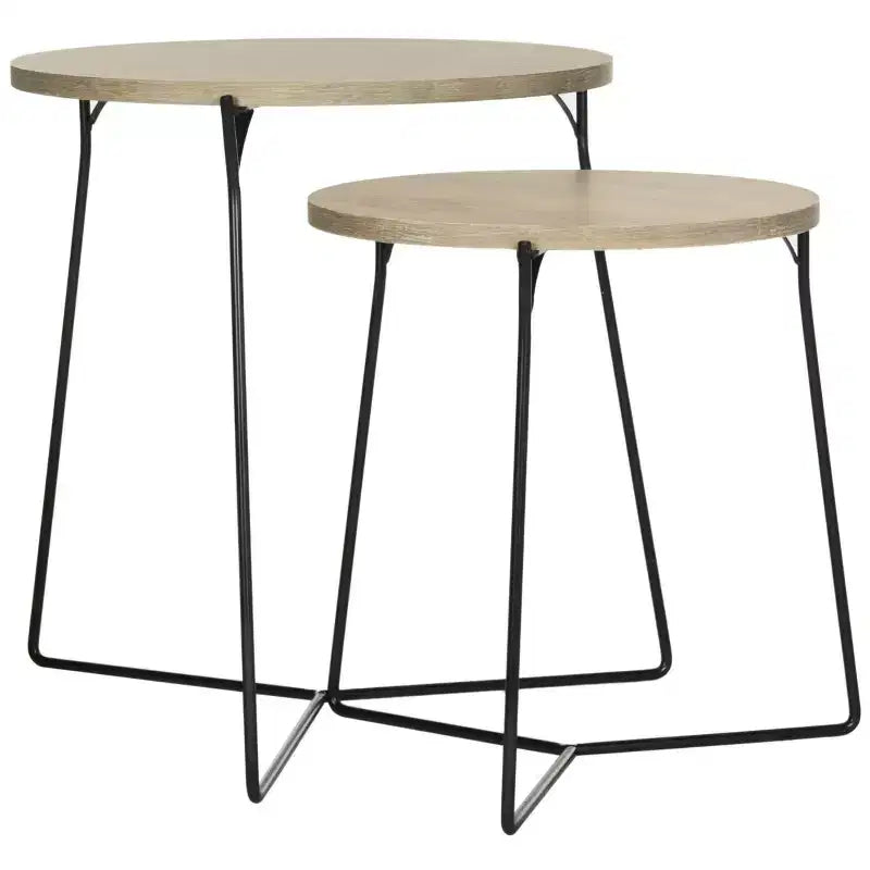 Round MDF End Table with Iron Base, Industrial Style