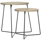 Round MDF End Table with Iron Base, Industrial Style