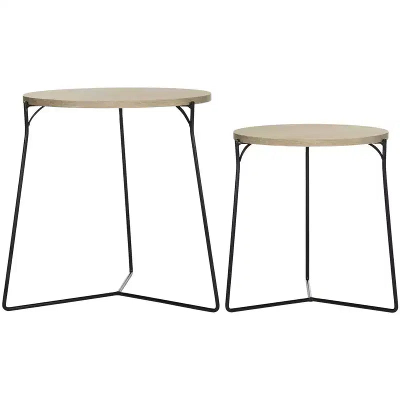 Round MDF End Table with Iron Base, Industrial Style