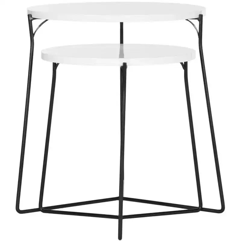 Round MDF End Table with Iron Base, Industrial Style