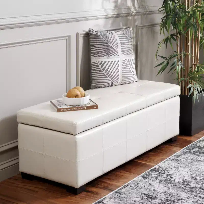 Large Tufted Storage Bench with Hinged Lid, 550 lb Capacity