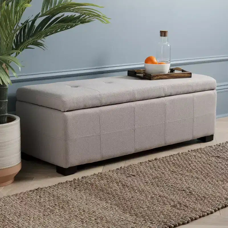 Large Tufted Storage Bench with Hinged Lid, 550 lb Capacity
