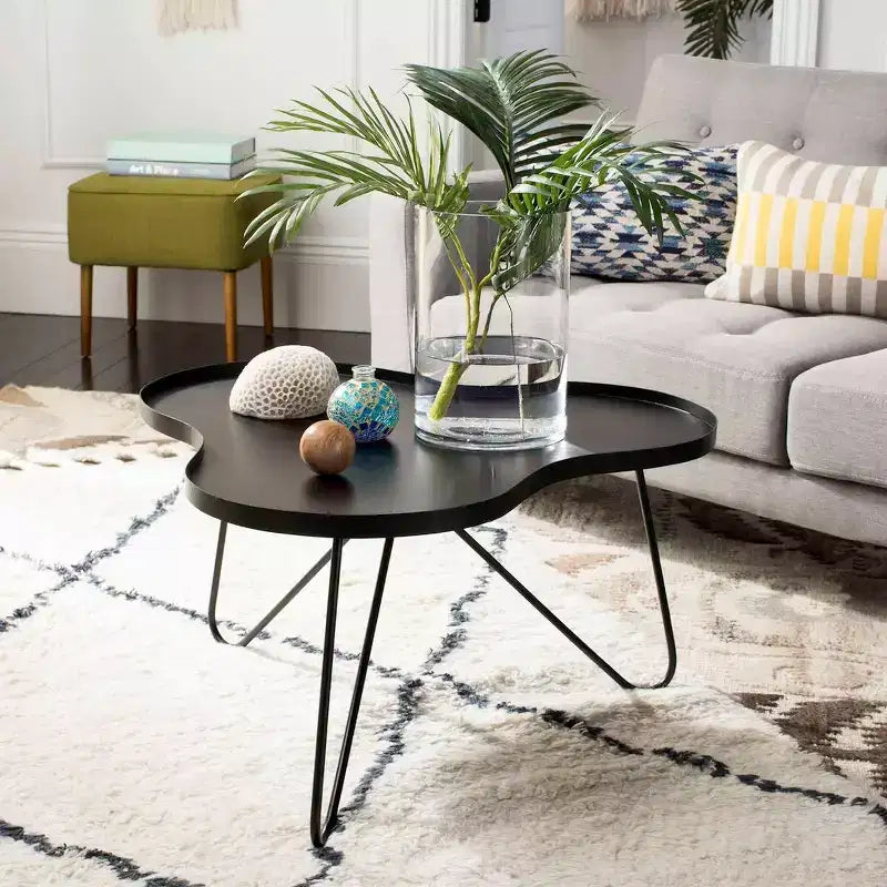 Black Iron Coffee Table with Vintage Hairpin Legs, Indoor Use