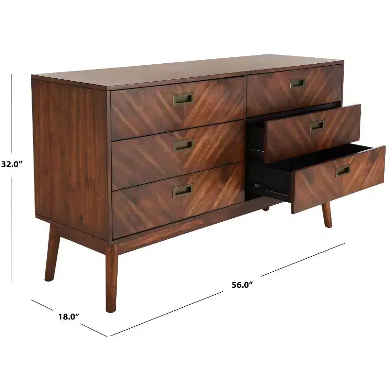 6-Drawer Dresser with Acacia Veneer and Tapered Legs