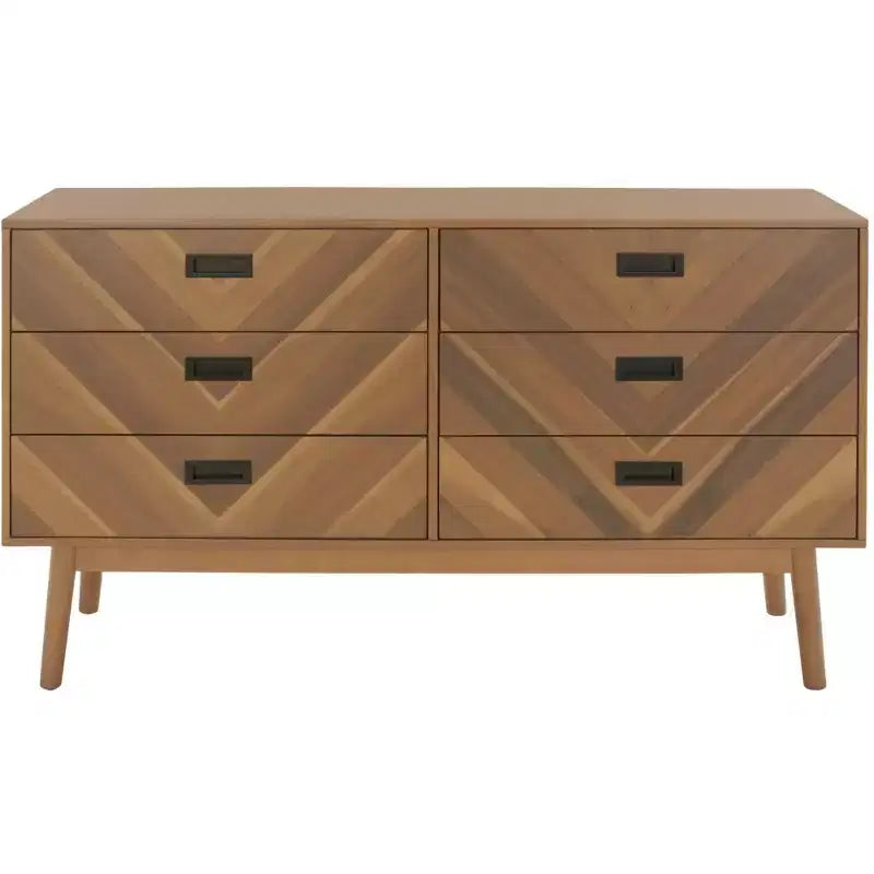 6-Drawer Dresser with Acacia Veneer and Tapered Legs