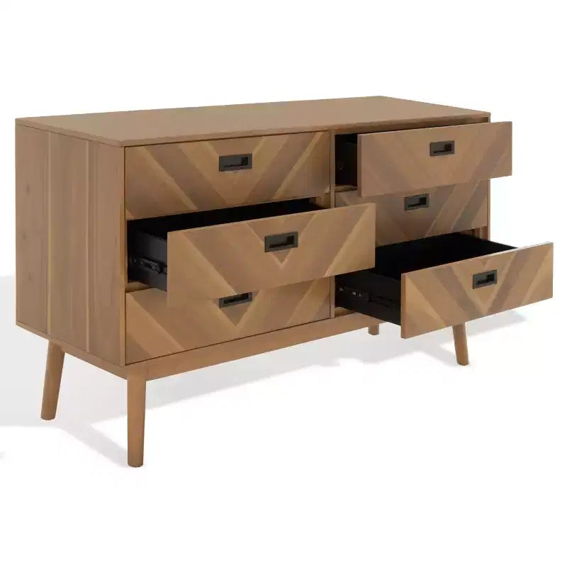 6-Drawer Dresser with Acacia Veneer and Tapered Legs