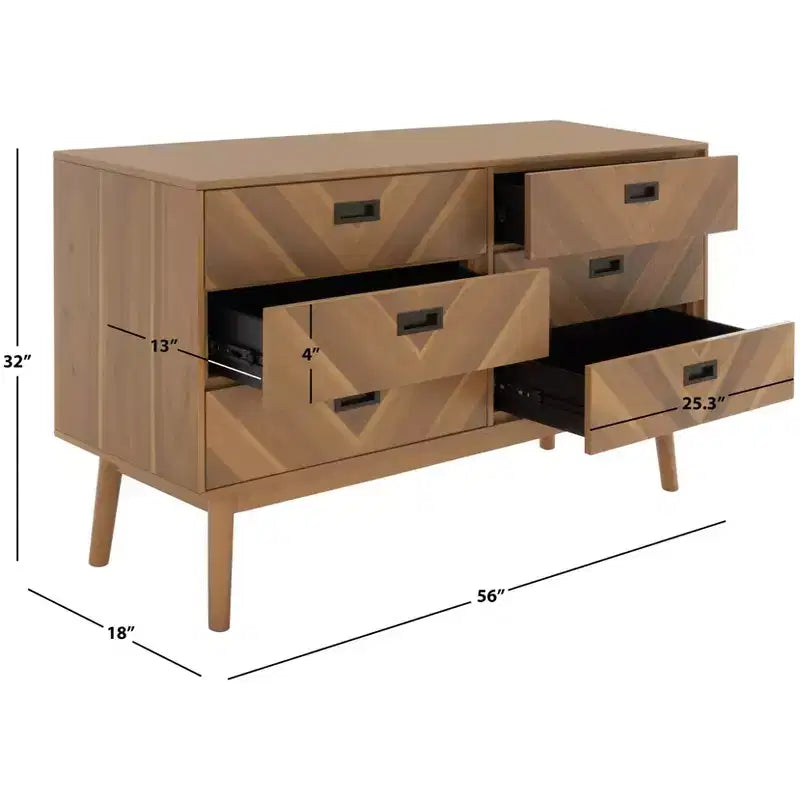 6-Drawer Dresser with Acacia Veneer and Tapered Legs