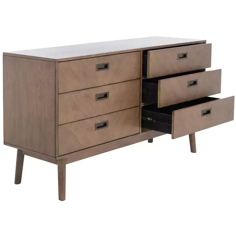 6-Drawer Dresser with Acacia Veneer and Tapered Legs