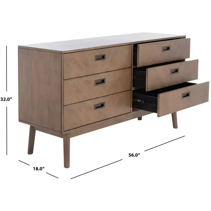 6-Drawer Dresser with Acacia Veneer and Tapered Legs