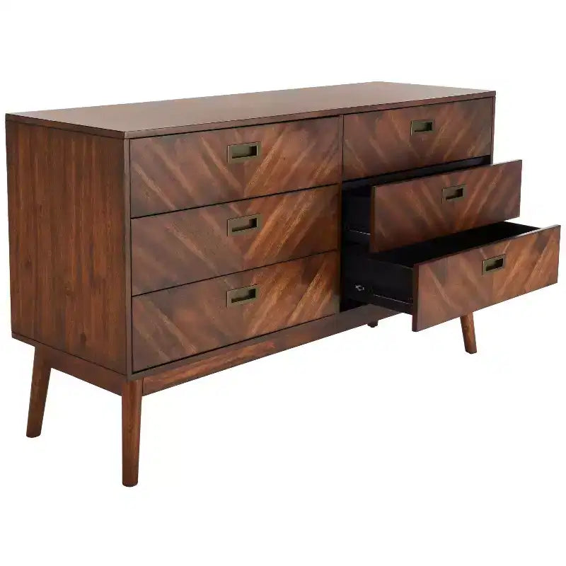 6-Drawer Dresser with Acacia Veneer and Tapered Legs