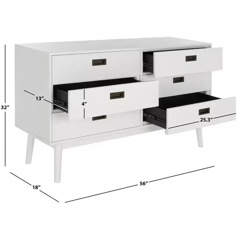 6-Drawer Dresser with Acacia Veneer and Tapered Legs