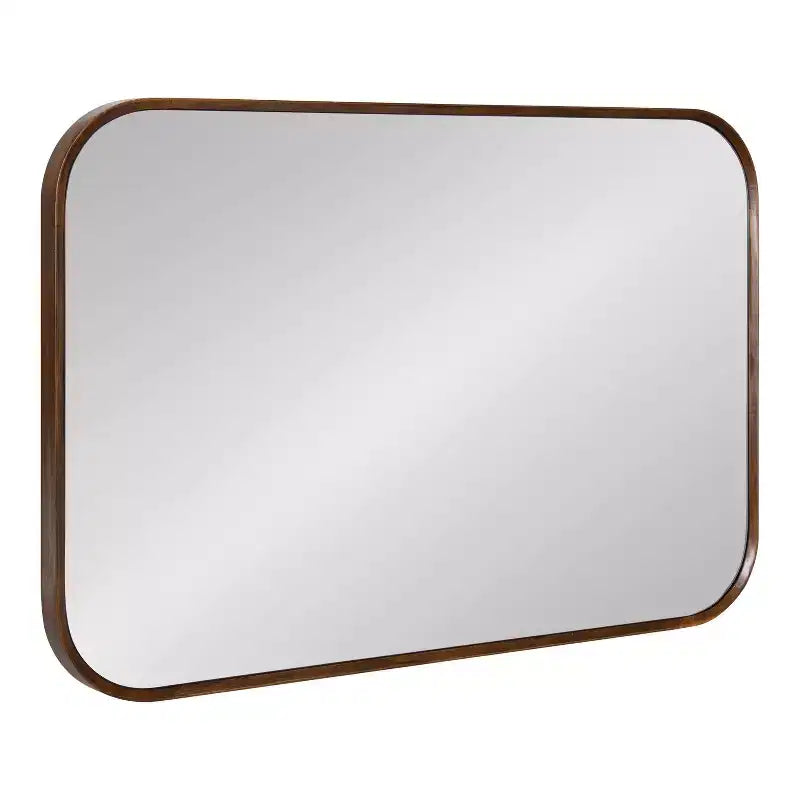 23x35 Walnut Brown Framed Wall Mirror, Hang Any Orientation