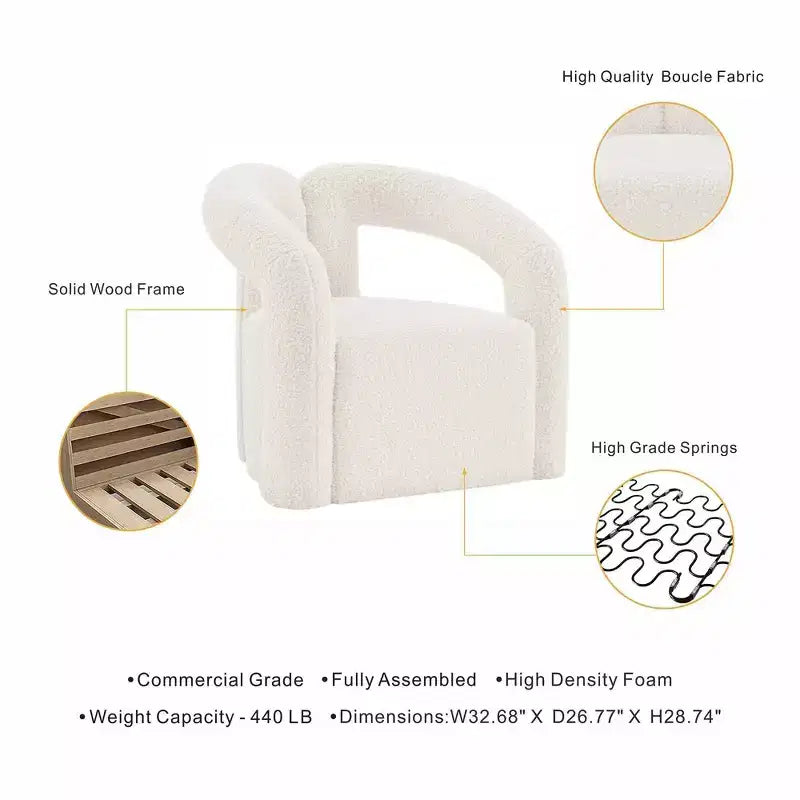 Boucle Accent Chair with Pine Frame and High-Density Foam