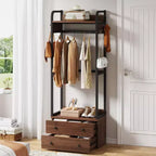 Freestanding Coat Rack with Drawers and Hanging Bars