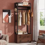 Freestanding Coat Rack with Drawers and Hanging Bars
