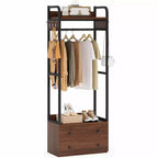 Freestanding Coat Rack with Drawers and Hanging Bars