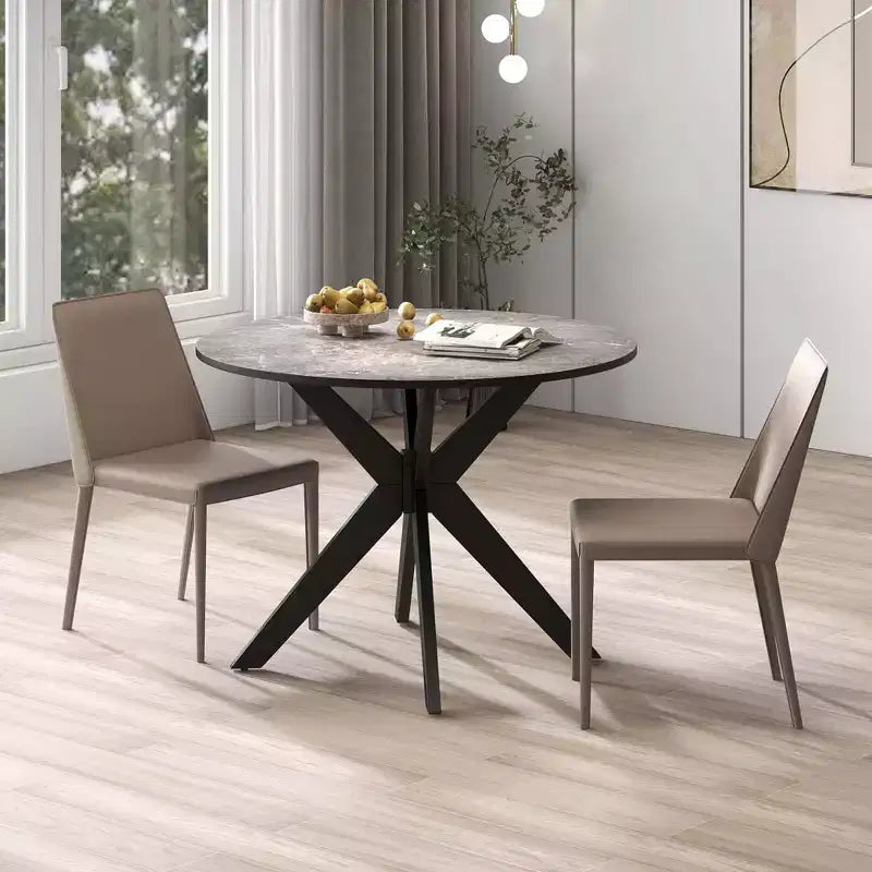 36-Inch Round Dining Table with Faux Marble Top and Wood Legs