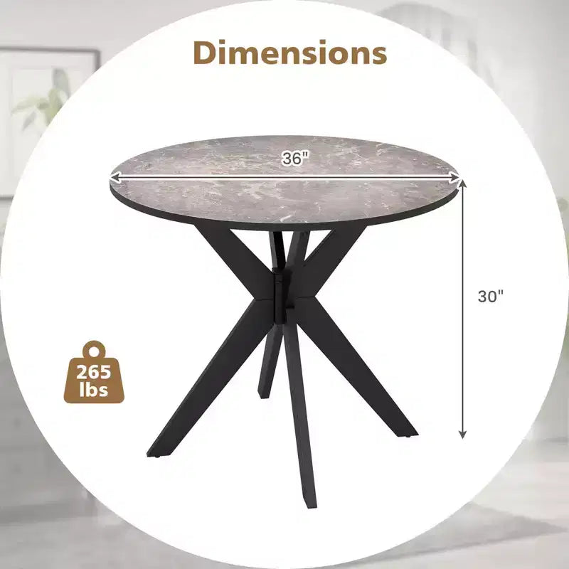 36-Inch Round Dining Table with Faux Marble Top and Wood Legs