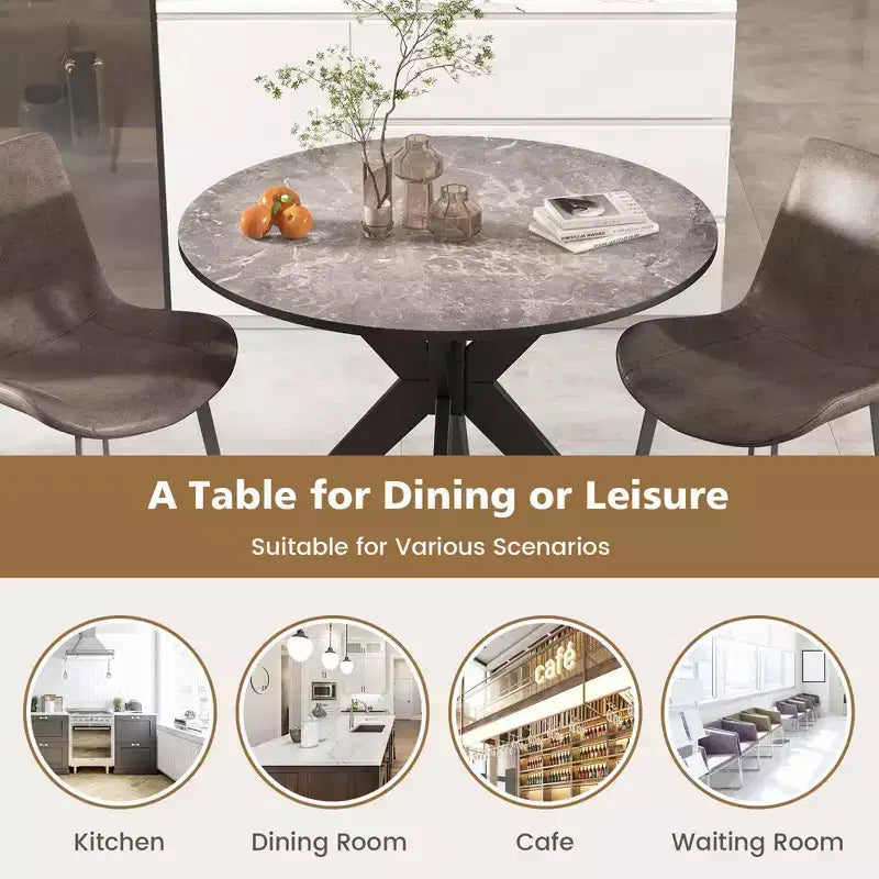 36-Inch Round Dining Table with Faux Marble Top and Wood Legs