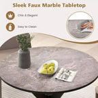 36-Inch Round Dining Table with Faux Marble Top and Wood Legs