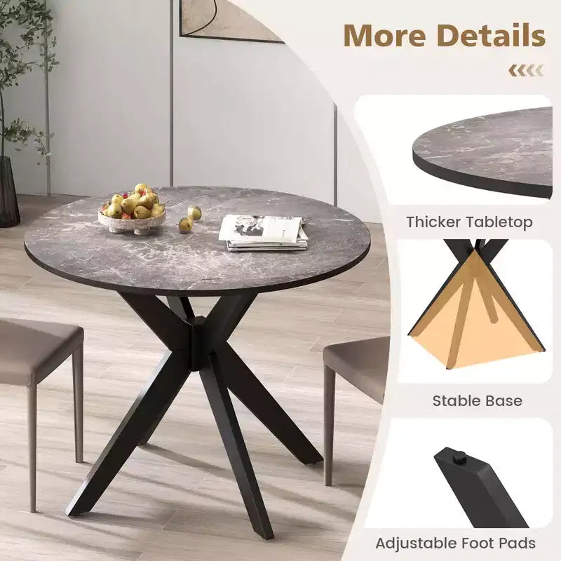36-Inch Round Dining Table with Faux Marble Top and Wood Legs