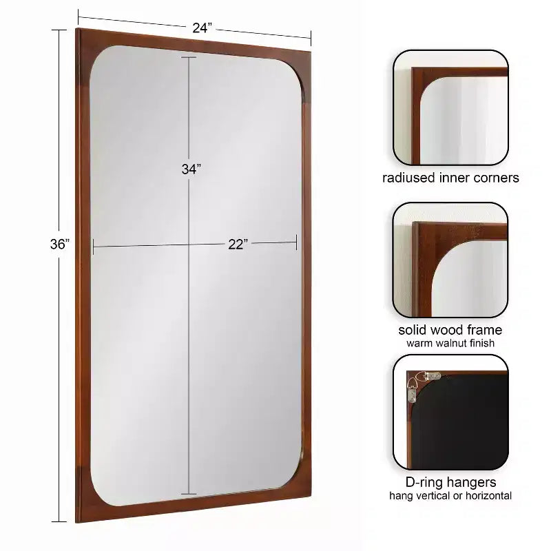 24x36 Rectangle Framed Wall Mirror, No Assembly Required